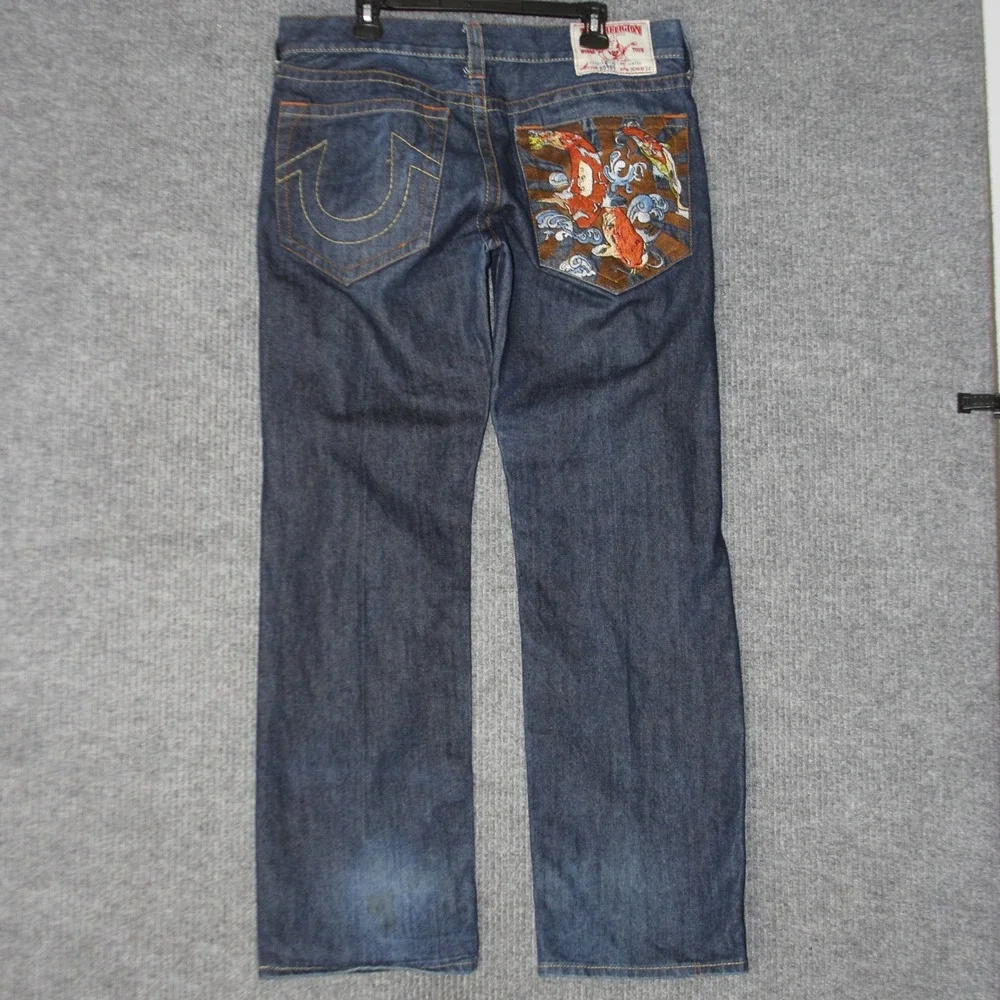 True‎ Religion Joey Koi Fish Embroidered Bobby Jeans Mens 36 Blue Rare Grail